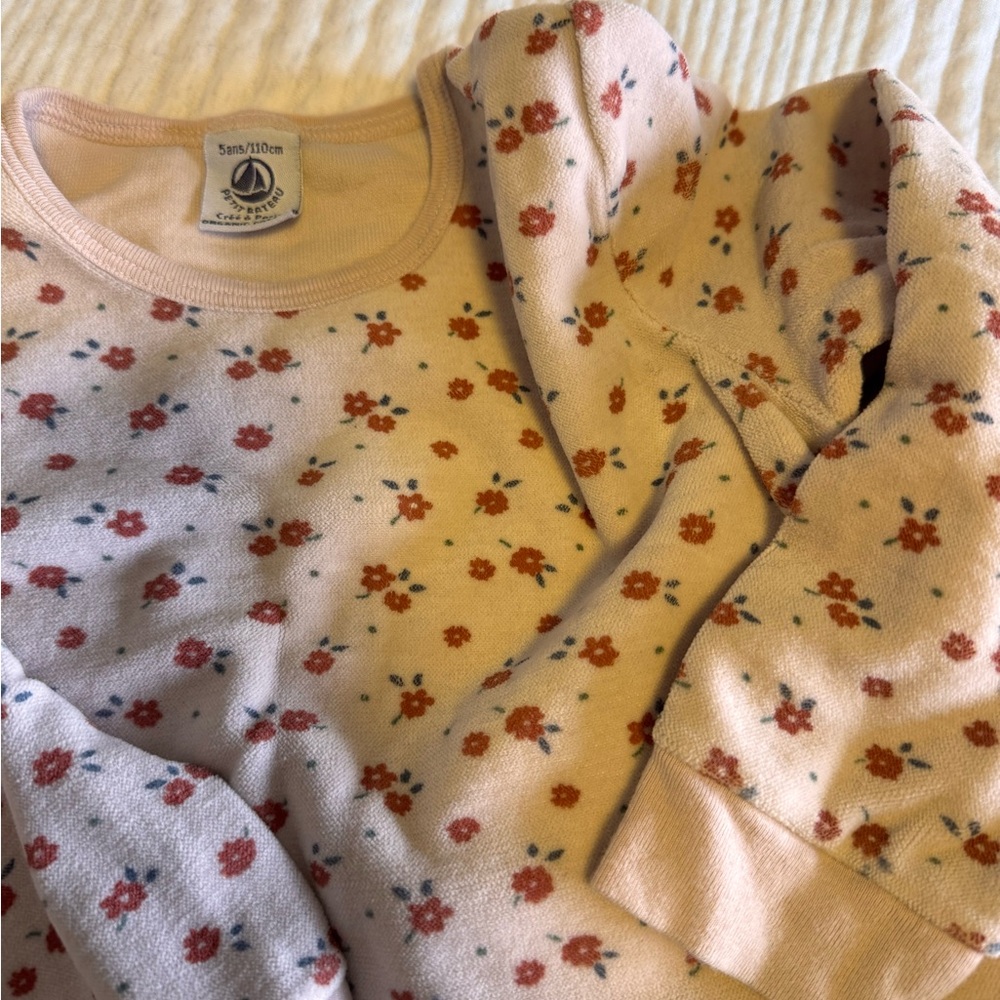 Petit Bateau Floral Kids Velour Matching Set - Pink 5Y
